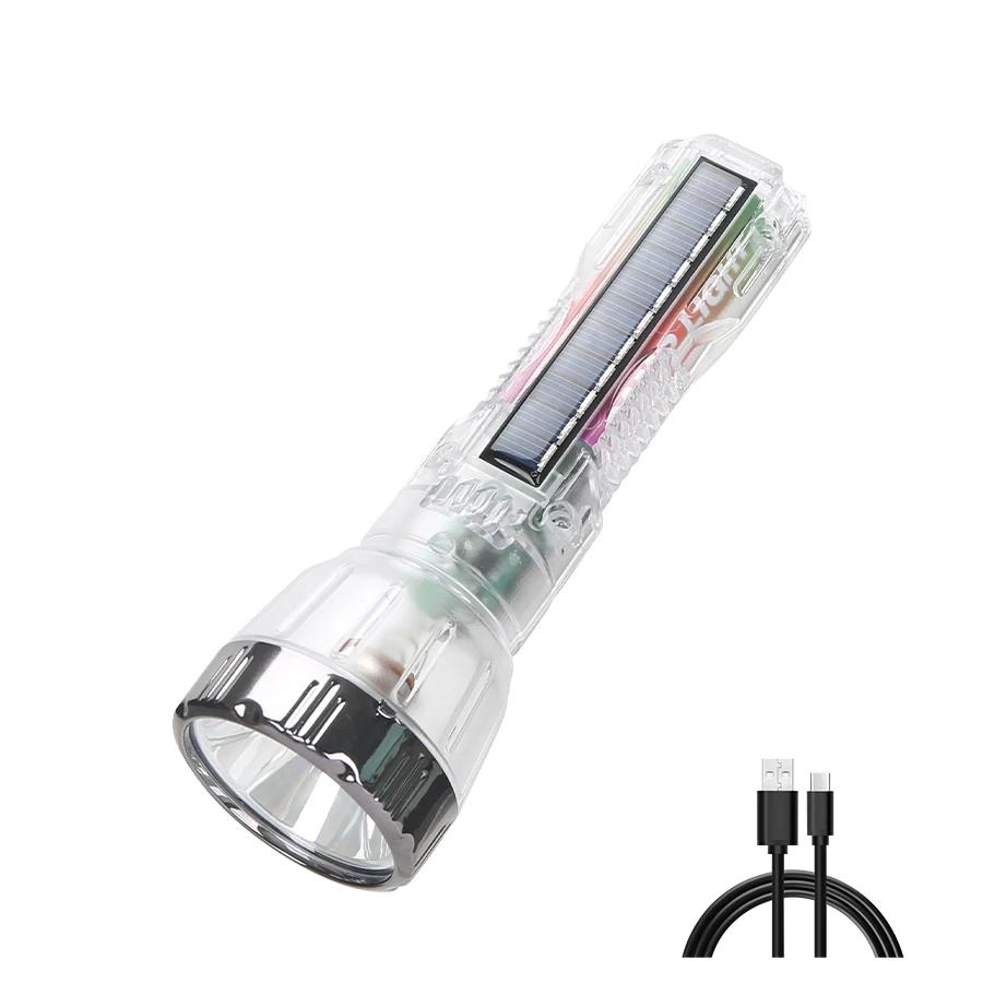 Solar Flashlight 3 Light ModeType-C Rechargeable Super Bright Torch with 1200Mah Battery Outdoor Camping Search Lantern