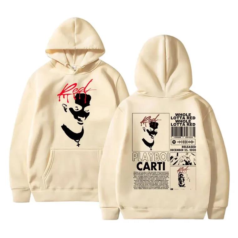 Худи Playboi Carti Красный Альбом Графическая Толстовка Мужская Женская Хип-Хоп Винтажные Оверсайз Худи Уличная Одежда