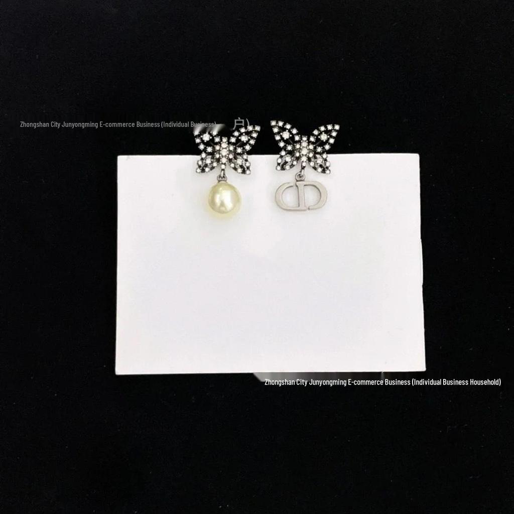 Черно-золотые серьги-гвоздики CD с кисточками, бриллиантами, жемчугом и бабочками - Женская высококлассная мода