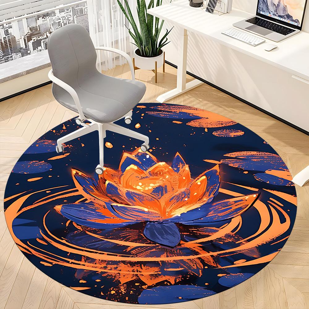 1pc Lotus Pond Office Round Area Rug, Indoor Mat Suitable For Office, Under Office Chairs Bedroom Living Room Home Decor, Room Deco 139