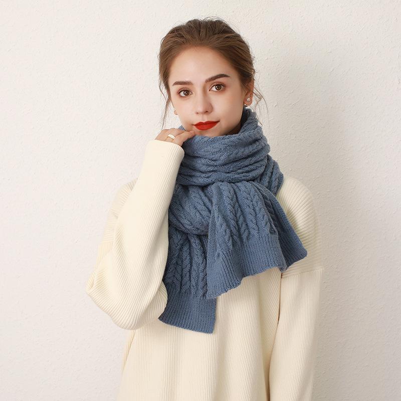 Autumn and Winter Imitation Cashmere Solid Color Knitted Scarf for Women, Thickened Warm Wool Scarf for Women, Minimalist Style Scarf for Women