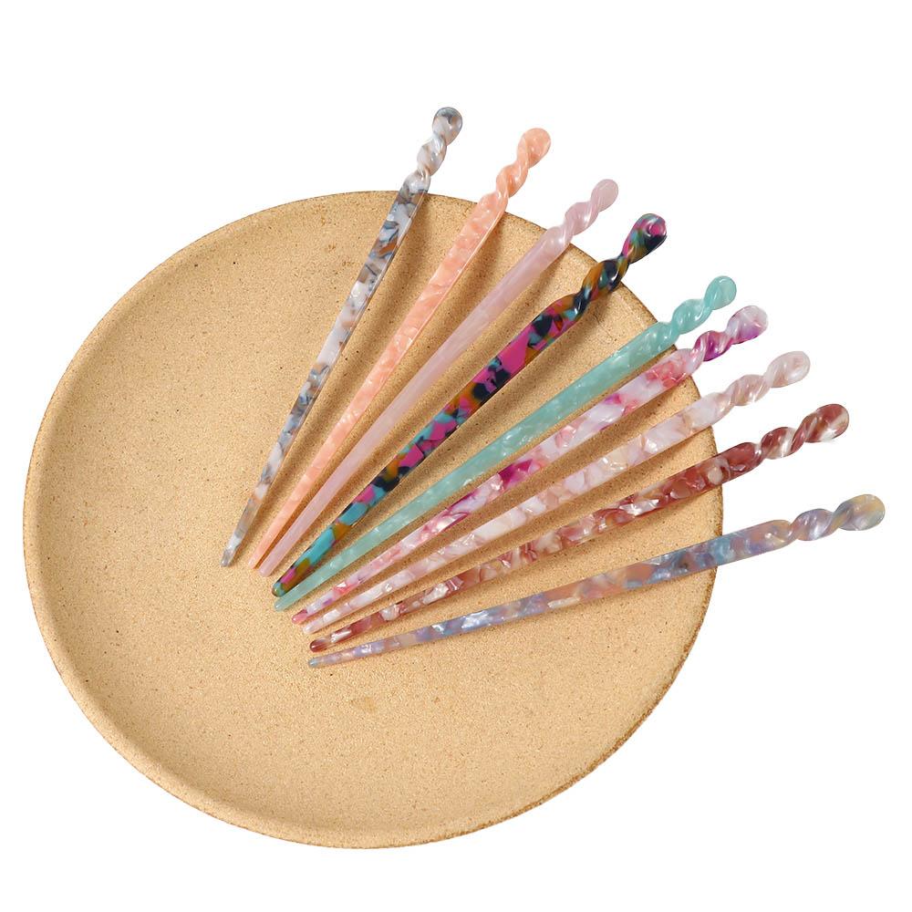 Girls Women Acrylic Marbling Pattern Vintage Hair Accessories Hair Sticks Hairpins Disk Hair