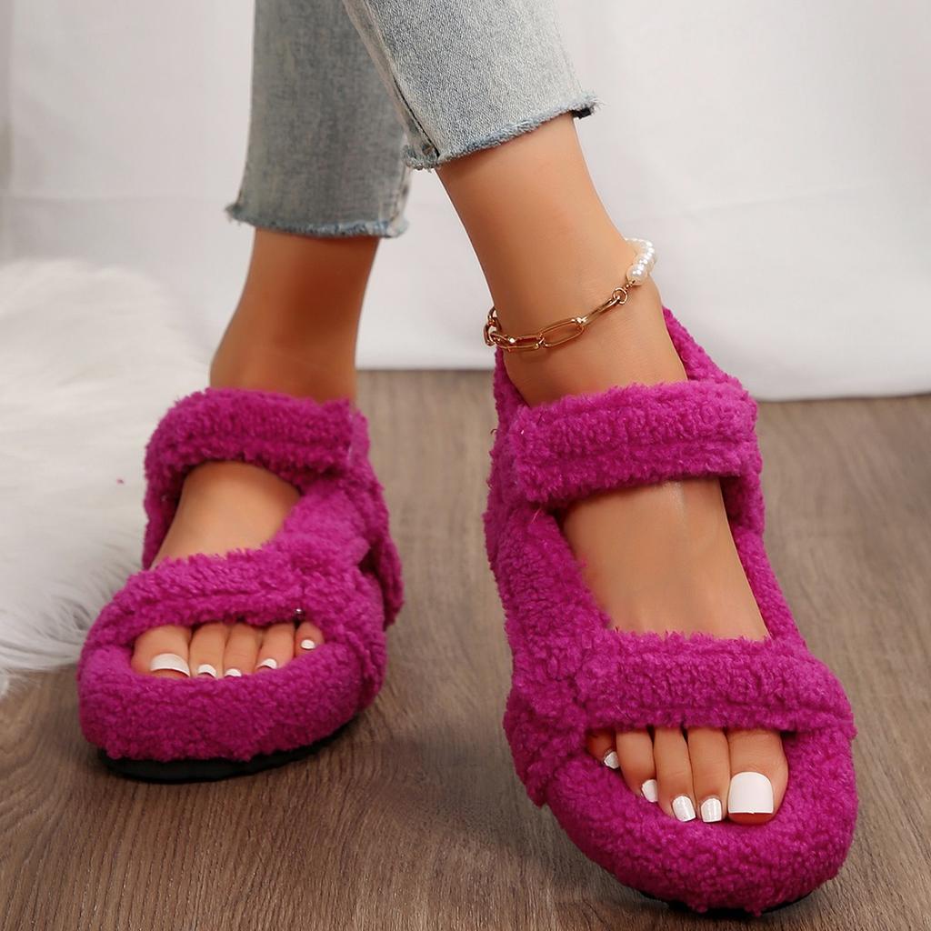 Comfortable Fluffy Slippers for Women Indoor Shoes Thick Flat Bottom Lightweight Short Plush Sandals Autumn Winter Women's Shoes
