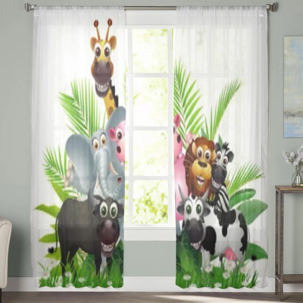 Funny Animal Cartoon Tulle Curtains for Living Room Bedroom Window Sheer Curtains Kitchen Balcony Voile Curtains