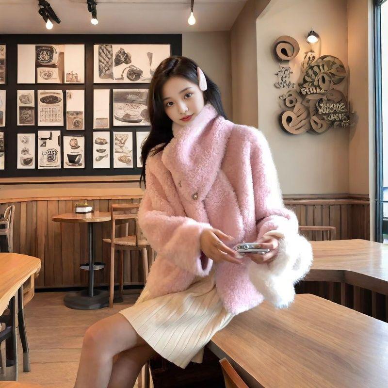 V-образный вырез шерсть зимняя стрижка овец мех интегрированный меховой верх шуба женская