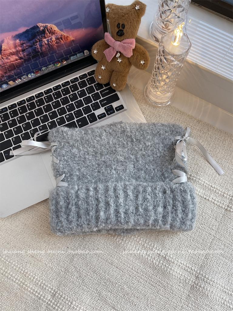 Милая шерстяная шапка с бантом и большой окружностью головы, осенне-зимняя женская теплая вязаная защитная шапка для лица, головной убор для защиты ушей