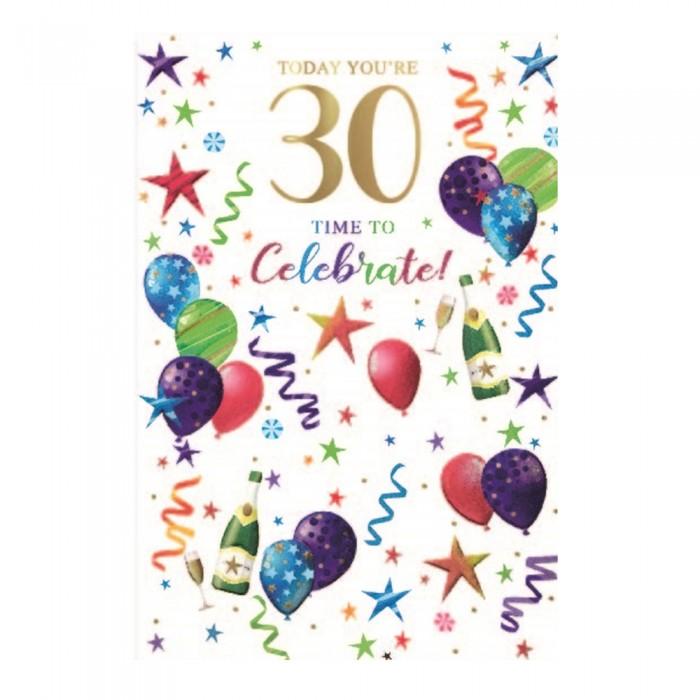 Simon Elvin Time To Celebrate! 30th Birthday Greetings Card (Pack of 6)
