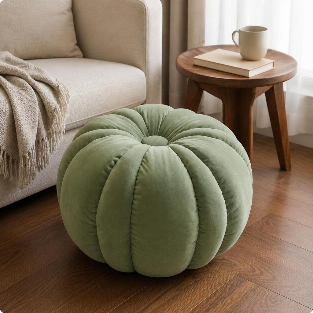Pumpkin Stool Multi Functional Pumpkin Ottoman Velvet Ottoman Cushioned Home Furniture Space Saving for Living Room, Bedroom