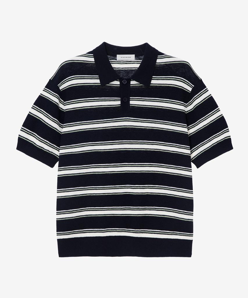 MINDBRIDGE Linen-Like Striped Collared Short Sleeve Knit - 2 Colors