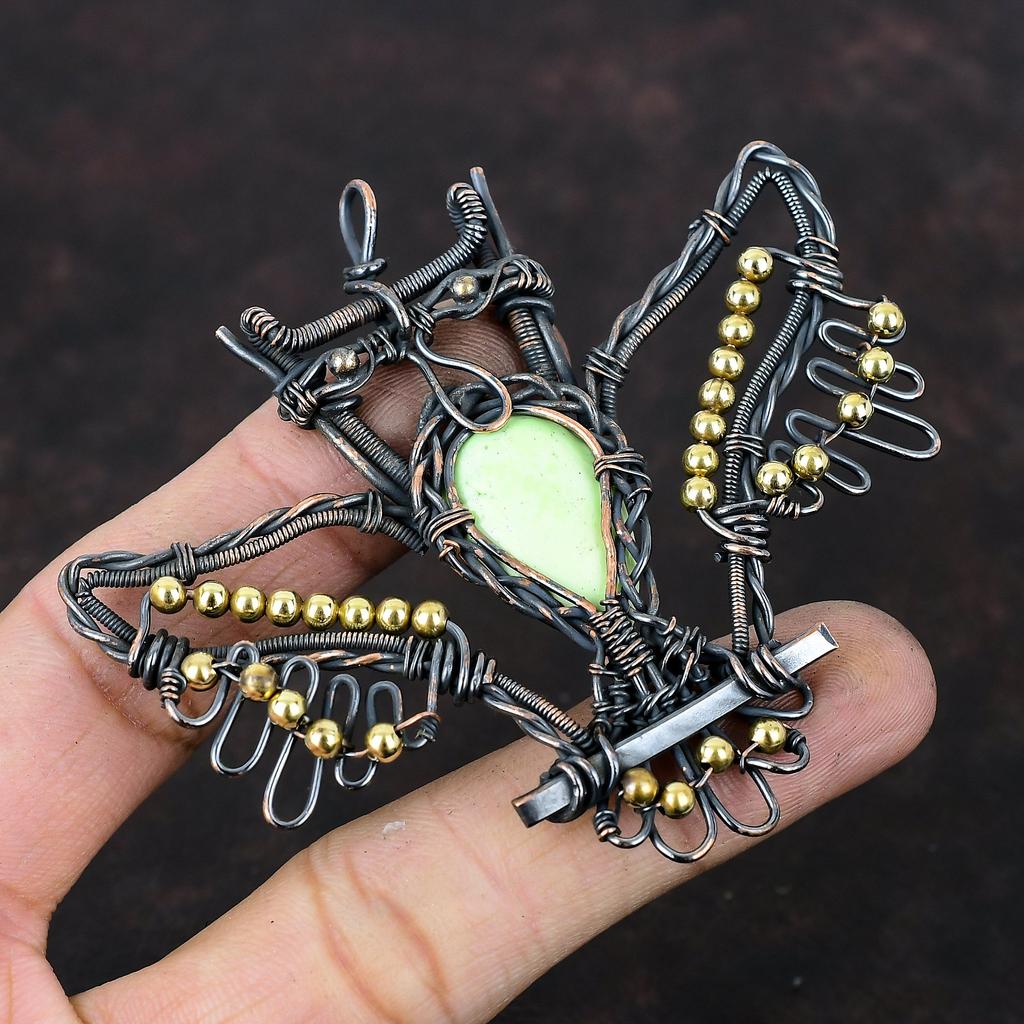 Lemon Chrysoprase Pendant Copper Wire Wrapped Pendant Gemstone Copper Jewelry Handmade Pendant Owl Pendant Wire Wrapped Jewelry Gift For Her