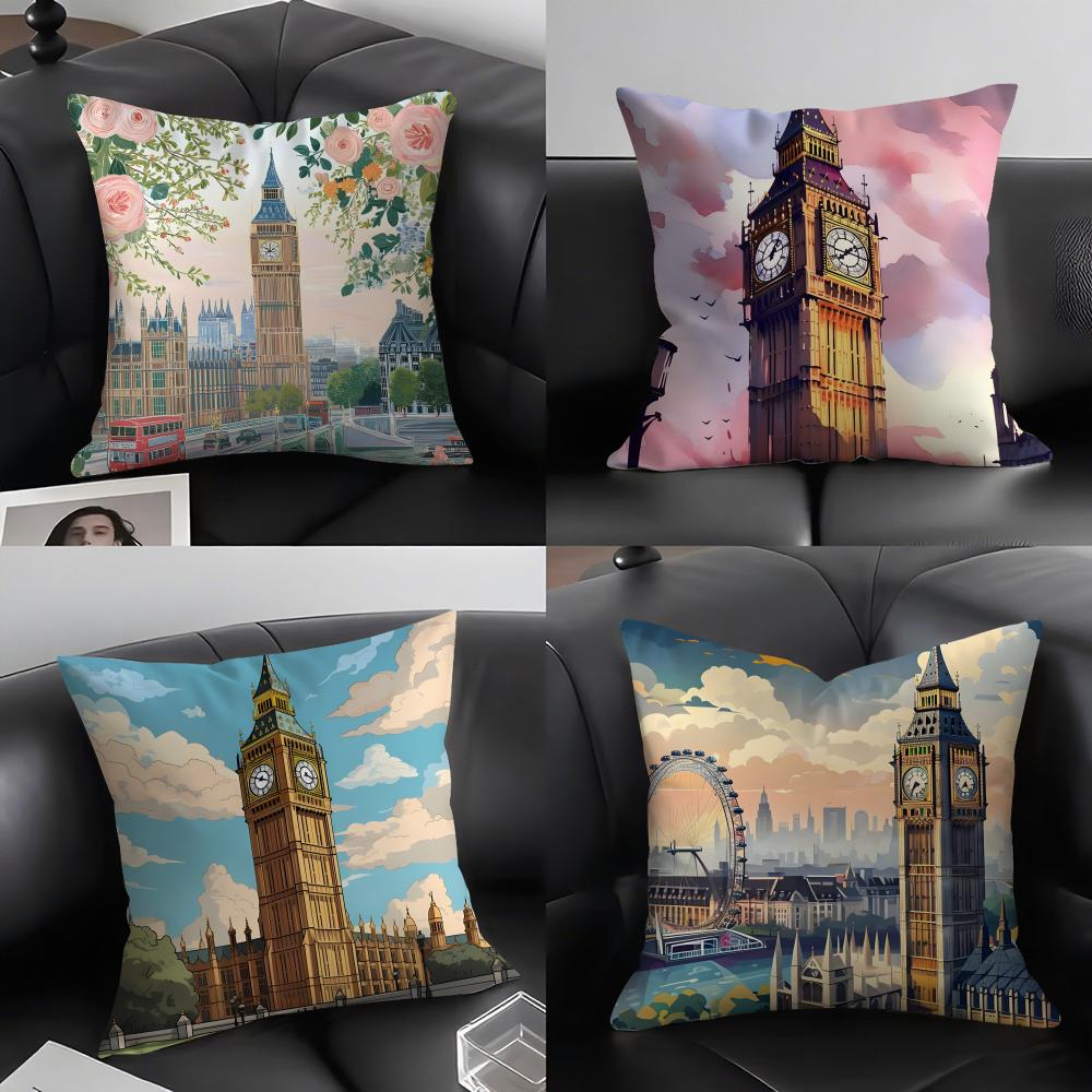 London Fashion Cushion Cover Pillowcase Ultra Soft Skin Friendly Fabric Cloud Like Comfort Concealed Zipper