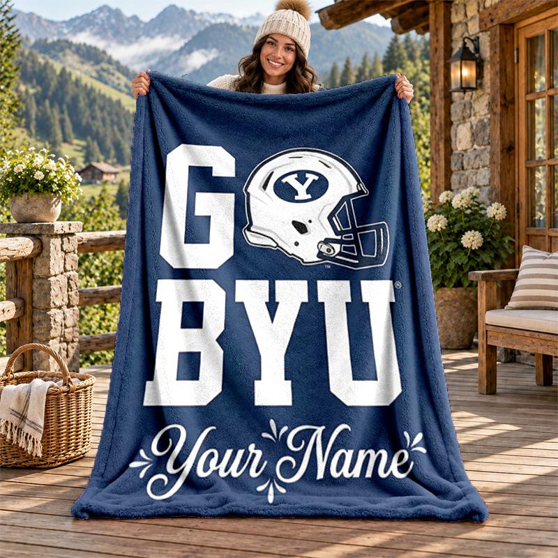 BYU Cougars Custom Name Flannel Blanket Personalized Soft Warm Plush Throw Blanket Customized Gift for Family Friends