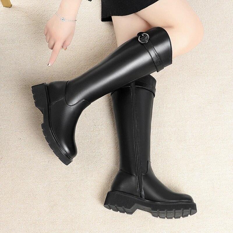 High Boots Female Genuine Leather Winter Wool Warm Women's Long Boots Large Size Riding Boots Women