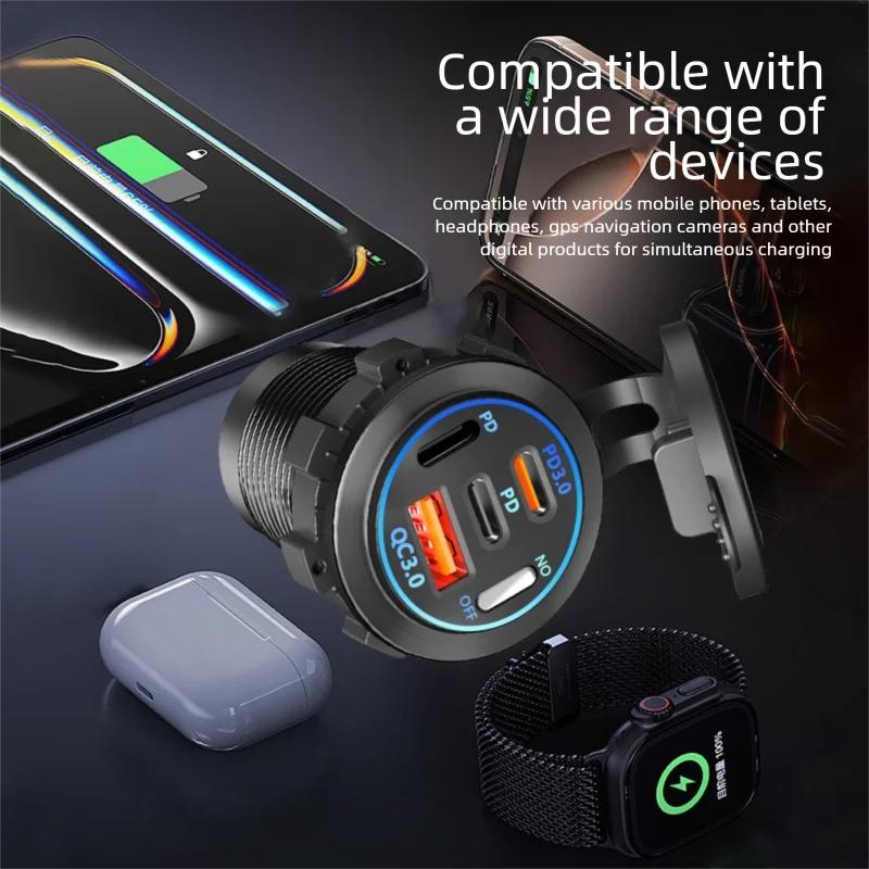 Автомобильное зарядное устройство USB с 2/3/4 портами PD QC 3.0 с вольтметром, адаптер розетки, водонепроницаемый для 12 В / 24 В автомобиля, квадроцикла, лодки, горячая распродажа