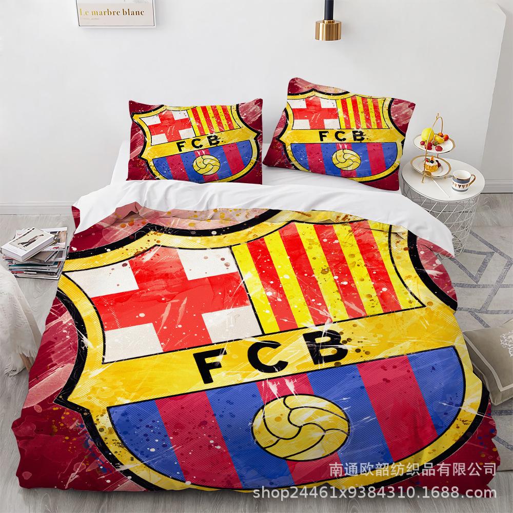 Size 3D Printed Football Club Standard Bedding Three-Piece Quilt Cover Pillowcase