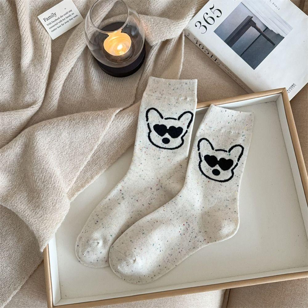 Cute Cartoon Dog Short Socks Dot Yarn Women Mid-calf Socks Soft Cotton Tube Socks  Girl
