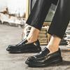 Black British Style Small Leather Shoes Men'S Spring And Autumn New Retro Platform Loafers Thick Heel Heightening Single Shoes 3504-J