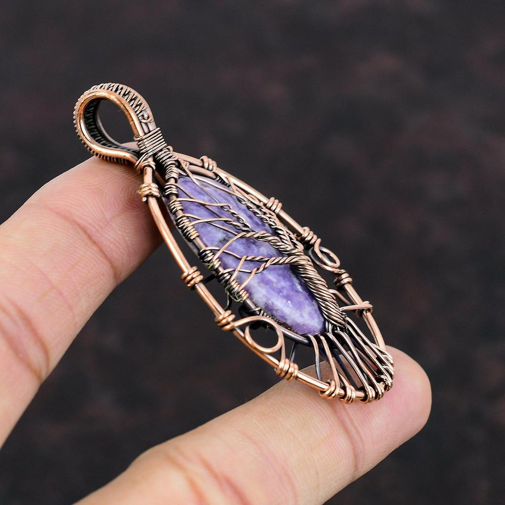 Tree Of Life Lepidolite Pendant Copper Wire Wrapped Pendant Tree Of Life Jewelry Handmade Pendant Gemstone Copper Jewelry Pendant For Gifts