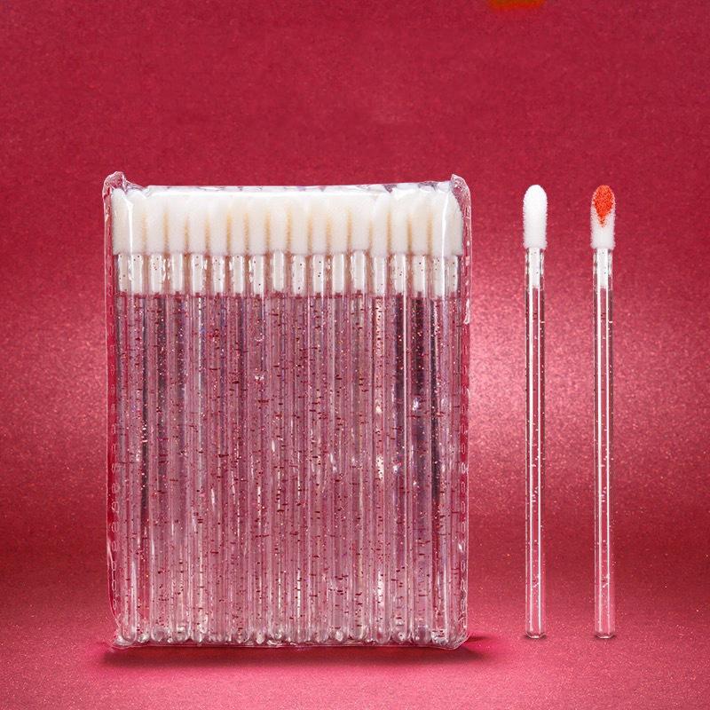50PCS Disposable Lip Brush Portable Makeup Applicator For Lip Gloss Balm Mask Concealer Eyeshadow With Flocked Tip Hygienic Cosmetic Tool