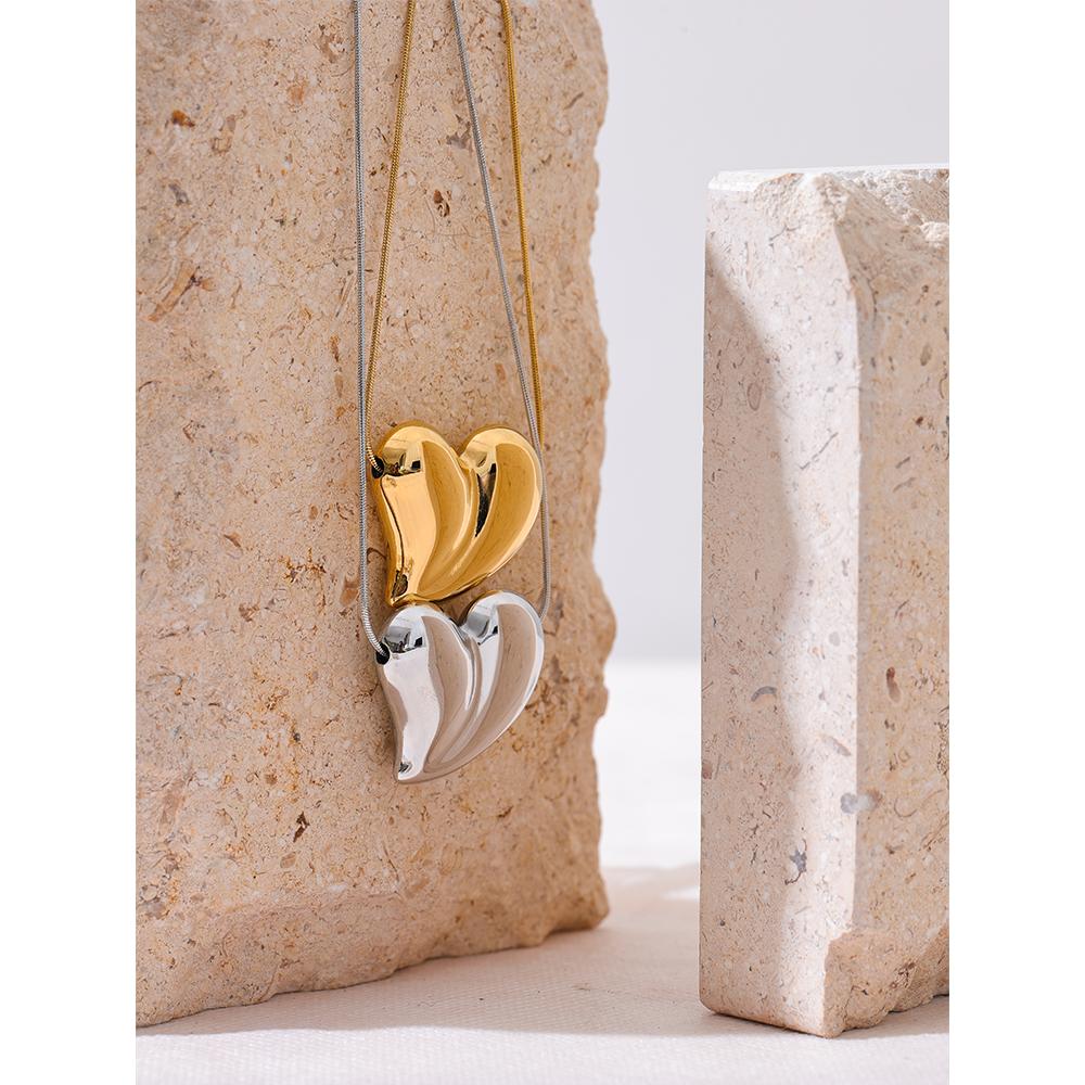 Yhpup Trendy Stainless Steel Smooth Thick Heart Love Necklace Pendant 18K PVD Plated Romantic Gift Daily Jewelry Waterproof