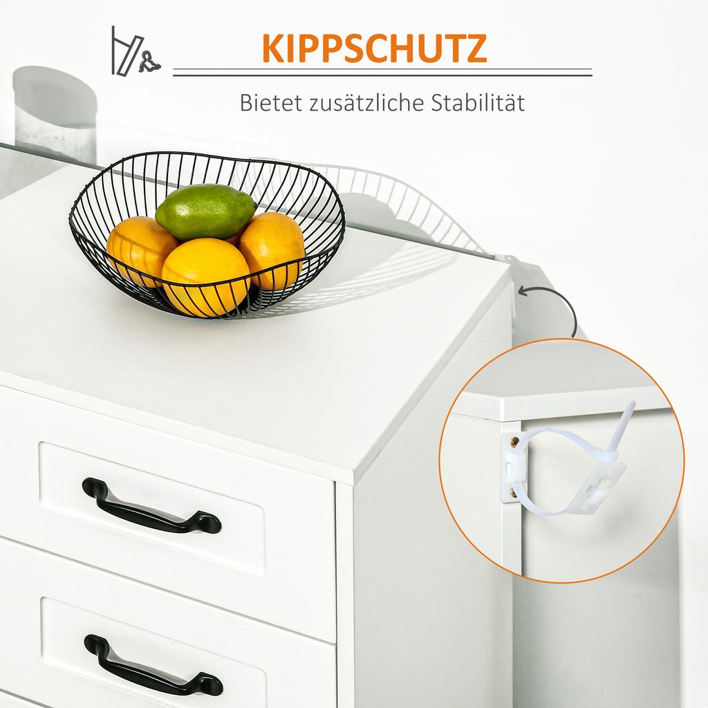 Sideboard Chest of Drawers Buffet Cabinet, Modern Style, 4 Drawers, 1 Cabinet, 105 cm x 40 cm x 76 cm, White