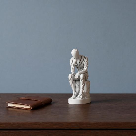 Орнамент "Мыслитель", 3D-печатная матово-белая скульптура, Скульптура для гостиной, Декор для рабочего стола, книжной полки