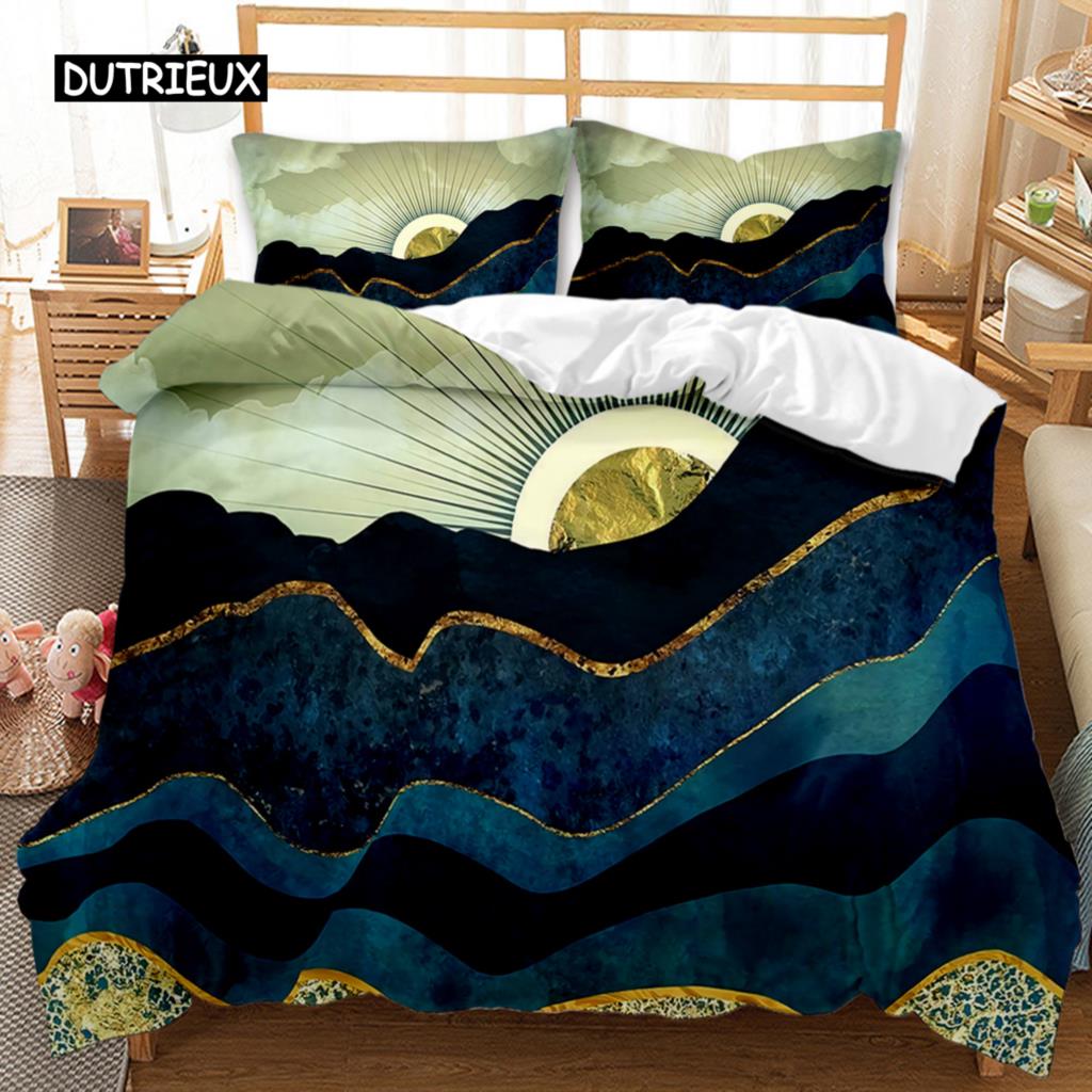 Комплект постельного белья из мрамора с черно-белой золотой абстрактной мраморной текстурой, напечатанный черно-белый двуспальный комплект постельного белья из полиэстера размера «king-size»