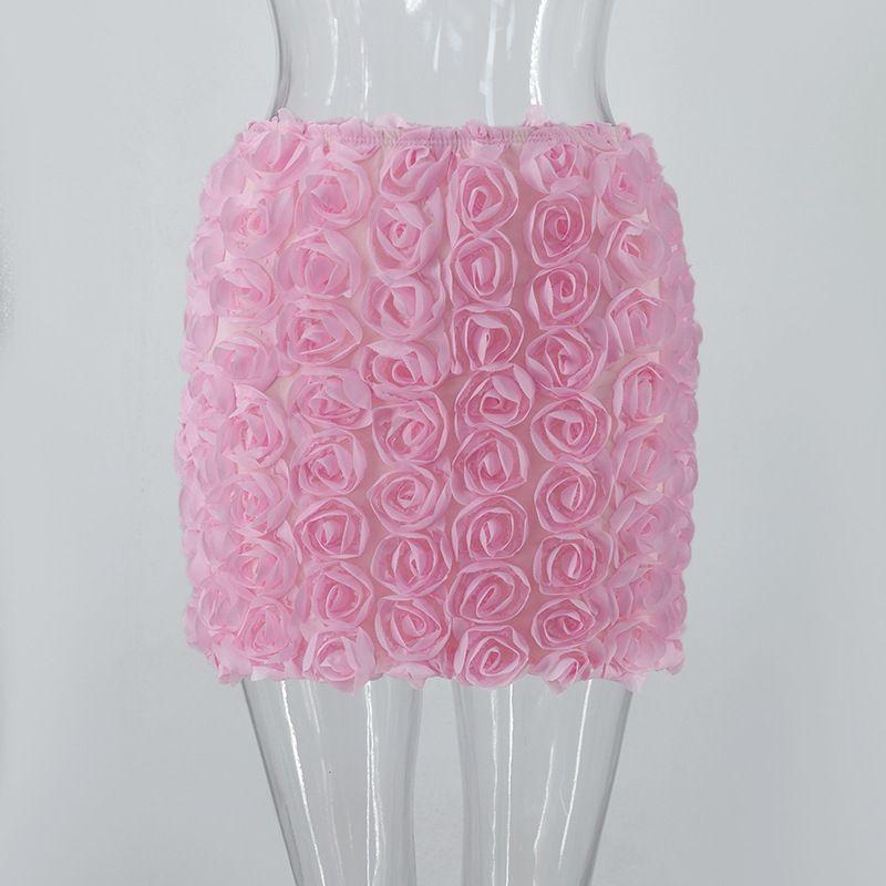 Летняя Новая Тяжелая Трехмерная Юбка-роза Мини с Высокой Талией Темпераментная Юбка Стройнящая Сказочная Юбка
