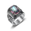 Винтажное кольцо в стиле панк для мужчин, красочное инкрустация синтетическим драгоценным камнем, полированные украшения для мужчин, кольцо на палец из титановой стали