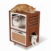 Modern Wooden Cat Bed End Table for Indoor Cat House Side Table with Cushion Stylish Nightstand Cat Condo for Bedroom