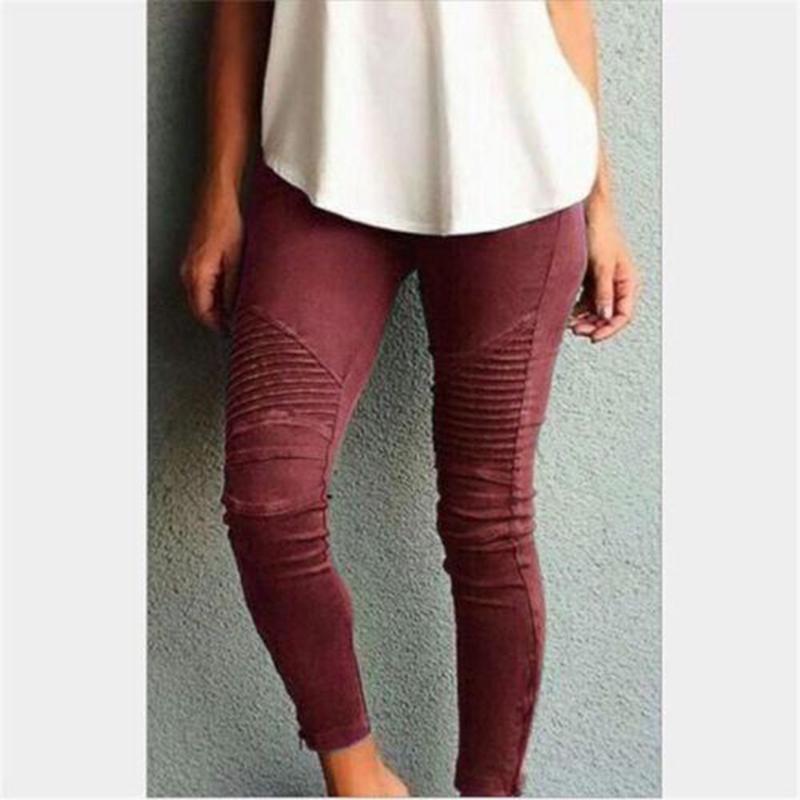 Women Jeans High Waist Skinny Pleated Pencil Pants Retro Elastic Stretch Slim Leggings