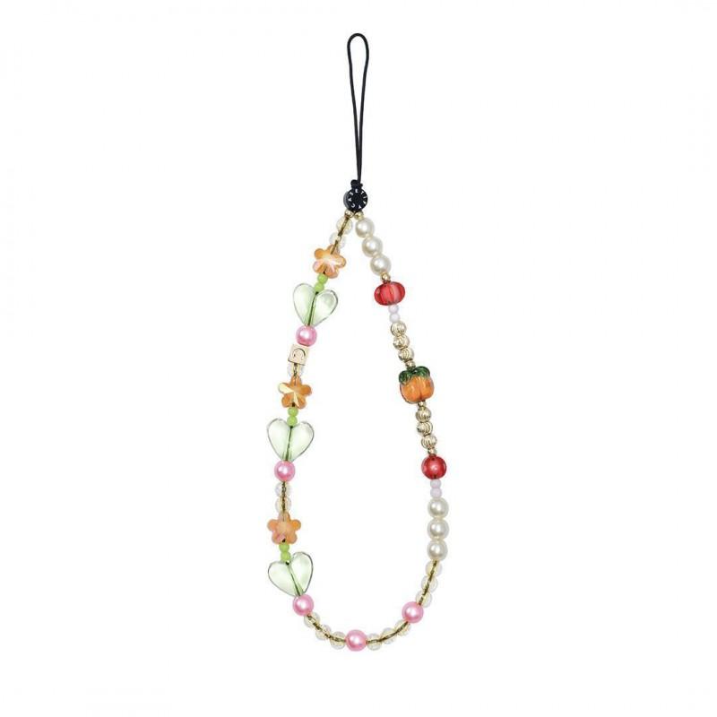 White Heart Phone Lanyard With Pearl Charm Anti-Lost Strap Smartphone Womens Fashion Accessory