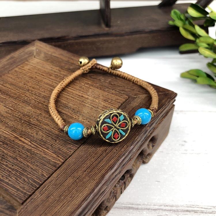 BLINGBAY Женский браслет из бисера Ретро браслет в непальском стиле Нефритовый агат Браслет-колокольчик ручной работы Женственные и универсальные украшения в этническом стиле