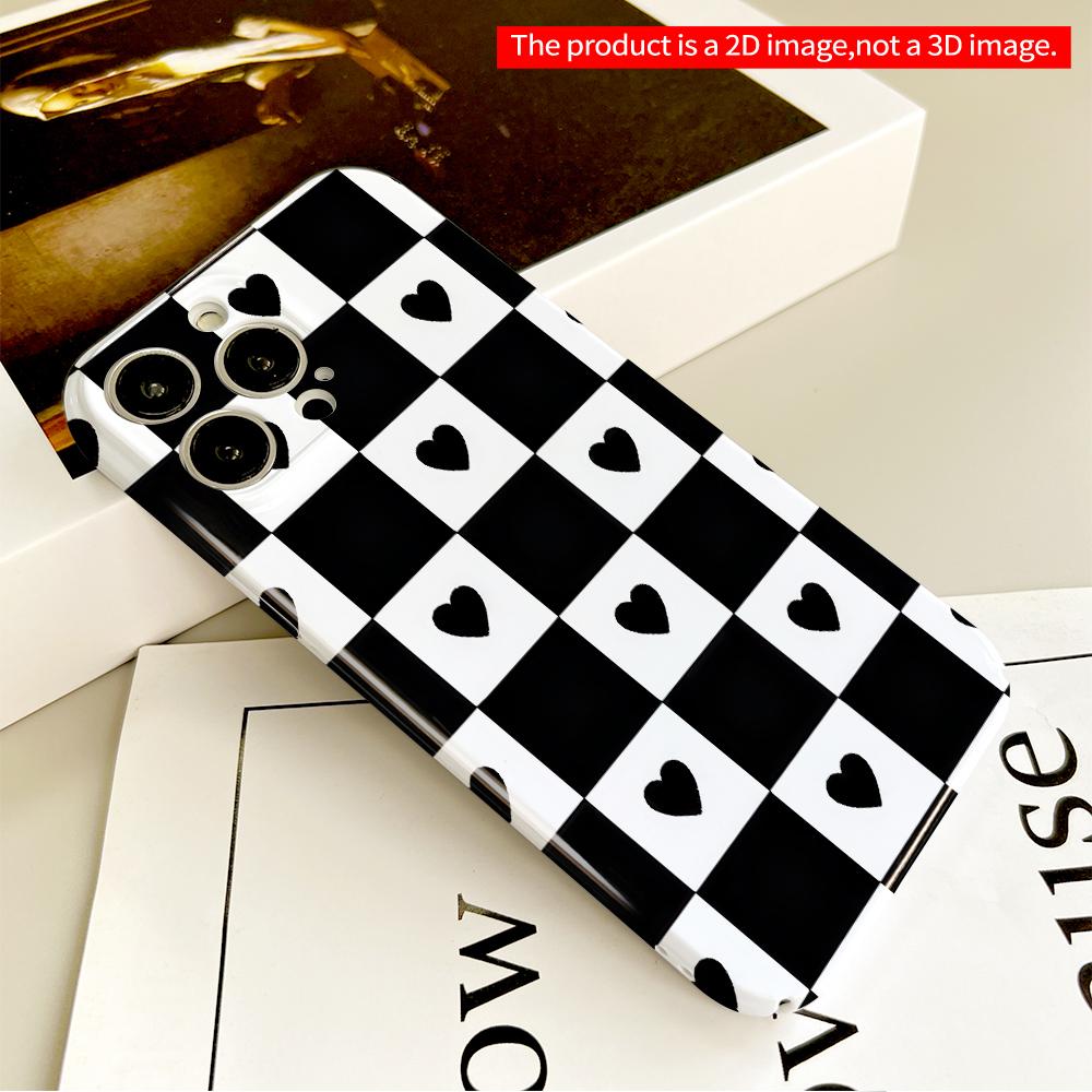 Black and White Heart Checkerboard Phone Case All inclusive film hard phone case, compatible with iPhone 18 Pro Max 17 16 15 14 13 12 11