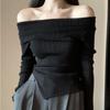 Off Shoulder Pullover Women Autumn Long Sleeve Knitted Tops Female Slim Slash Neck Knitwear Ladies Korean Style Thin Pullovers