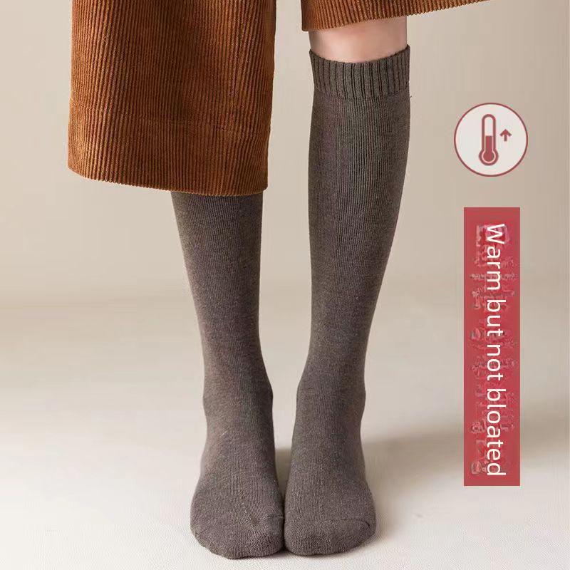 Women's Thick Terry Calf Socks - Warm Solid Color Towel Socks for Autumn and Winter