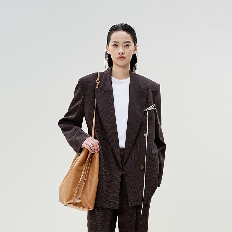 LESS 2025 Spring Double-Breasted Long Lapel Blazer