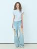 ETMON Curved Shirring T-Shirt Blue Gray