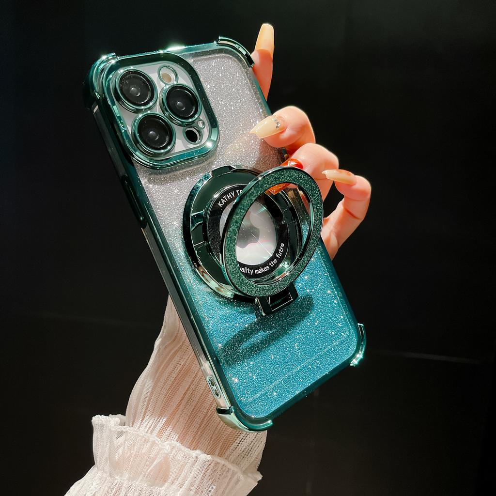 Для iPhone 15 Pro Max Роскошный Магнитный Чехол-Подставка Magsafe с Гальваническим Покрытием для iPhone 11 12 13 14 16Plus Защитная Крышка для Объектива