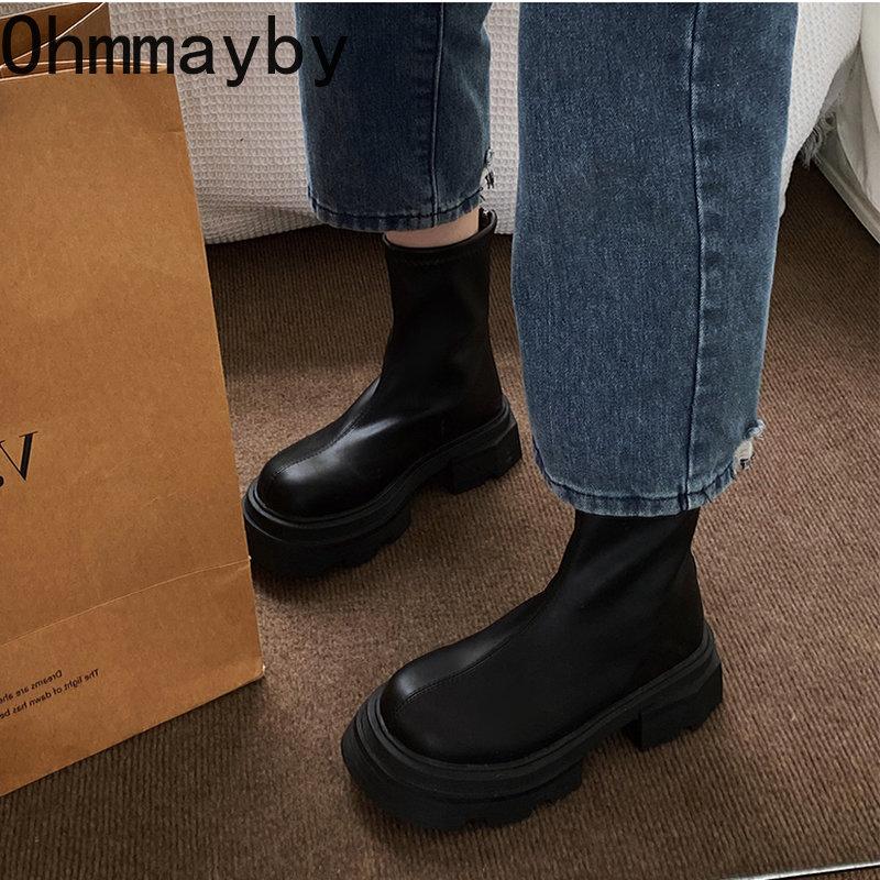 Winter Shoes Black Platform Gothic Boots Women 2023 New Casual Back Zippers Women's Ankle Boots Women's Short Bootties
