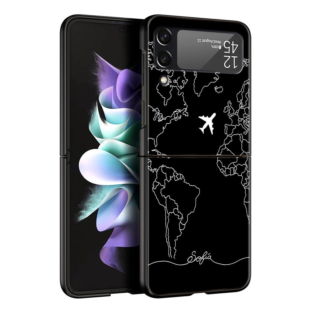 Чехол для телефона Z Flip 4 для Samsung Galaxy Z Flip 3 5G ZFlip3 Flip3 zflip Flip4, черный жесткий чехол для ПК, чехол для самолета с картой мира, дорожный чехол