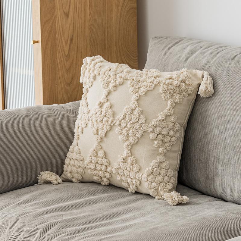 Plain Nordic Style Ins Tufted Tassel Pillow Case Cross-border Retro Tassel Car Pillow Sofa Pillow Case