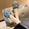 Fashion Wedges Denim Slippers Women 2024 Summer Platform Mules Bow Knot Sandalias Mujer Slides Woman 10cm High Heels Beach Shoes Slides