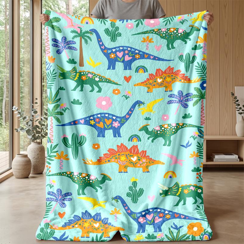 Dinosaur Floral Pattern blanket Personalized Name Flannel Blanket Soft Cozy Plush Throw for Sofa Bed Lightweight Home Decor