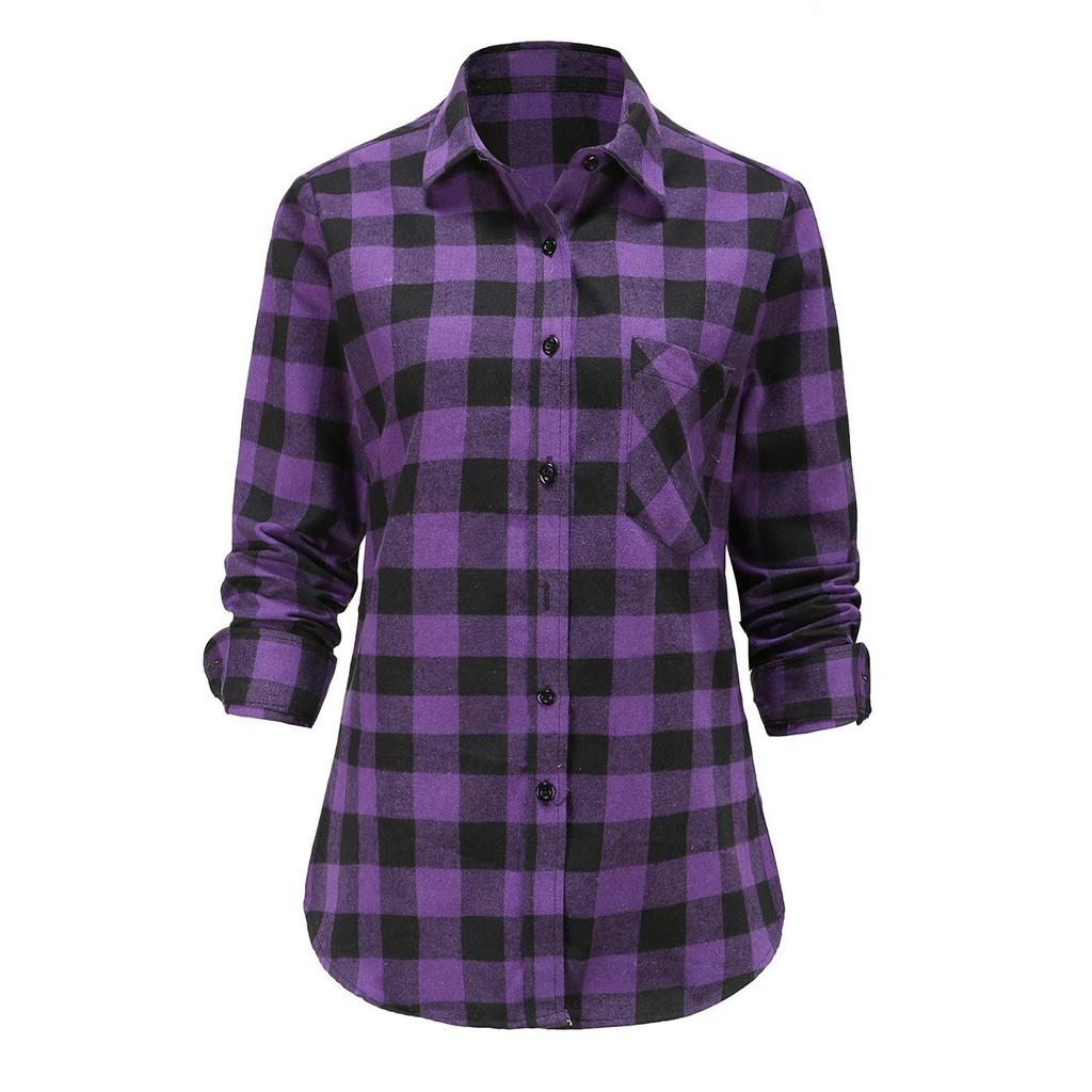 Dioufond Women Plaid Flannel Shirt Long Sleeve Flannel Plaid Tops