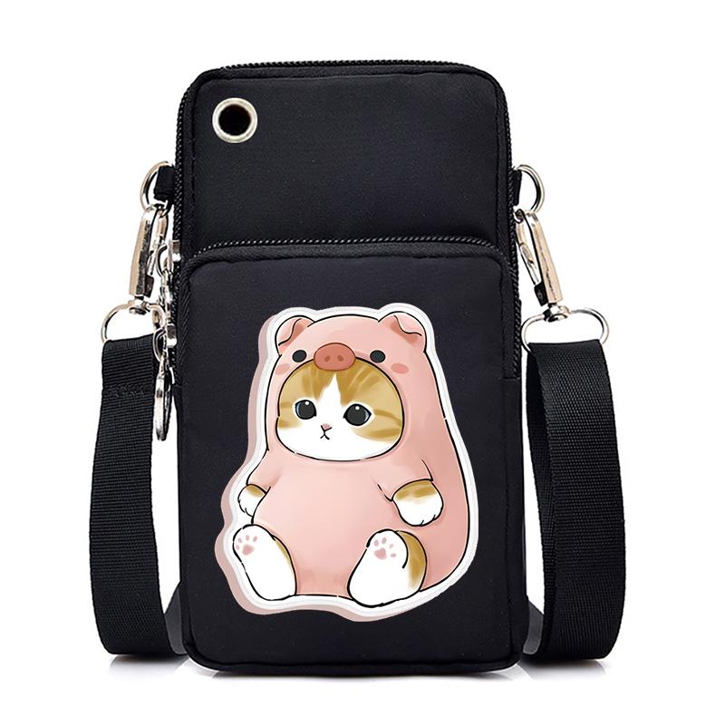 Funny Anime Cat Small Messenger Bag Hanging Neck Coin Purse Vertical Handbag Women Mobile Phone Bags Cartoon Small Crossbody Bag