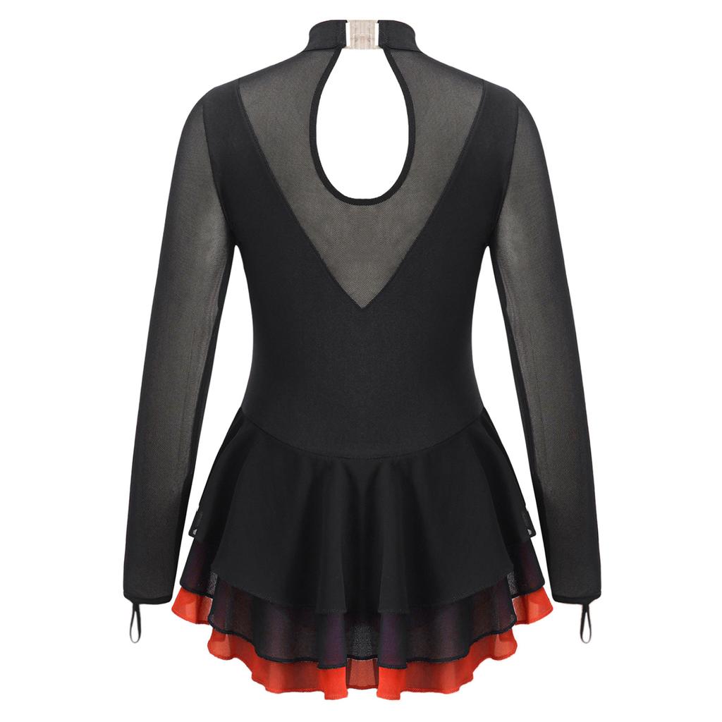 Child Girls Ballet Gymnastics Leotard Rhinestone Figure Ice Skating Dress Ballroom Dance Costume Training Performance Clothing