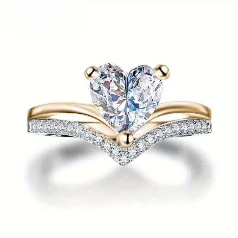 Кольца с искусственными бриллиантами, 1 шт., роскошные модные обручальные кольца в форме сердца с искусственным бриллиантом, женские свадебные аксессуары