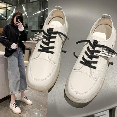 Весенне-осенние кожаные однотонные повседневные туфли-лодочки с низким верхом и открытым носком, модная спортивная студенческая обувь для девочек, белые туфли на плоской подошве