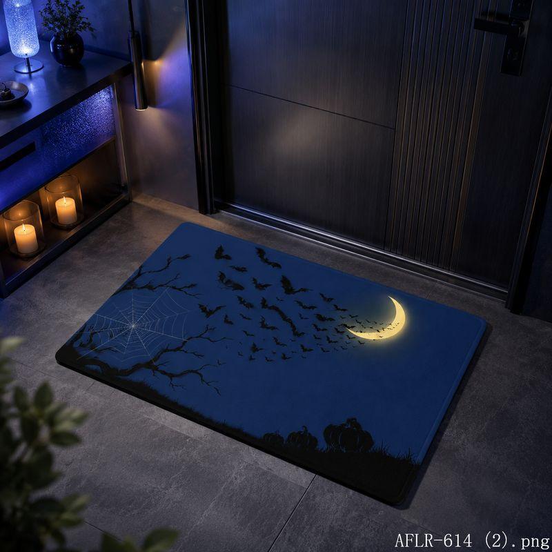 Halloween Moon Bat Door Mat Gothic Non-Slip Entry Rug Spooky Night Sky Floor Carpet Home Decor